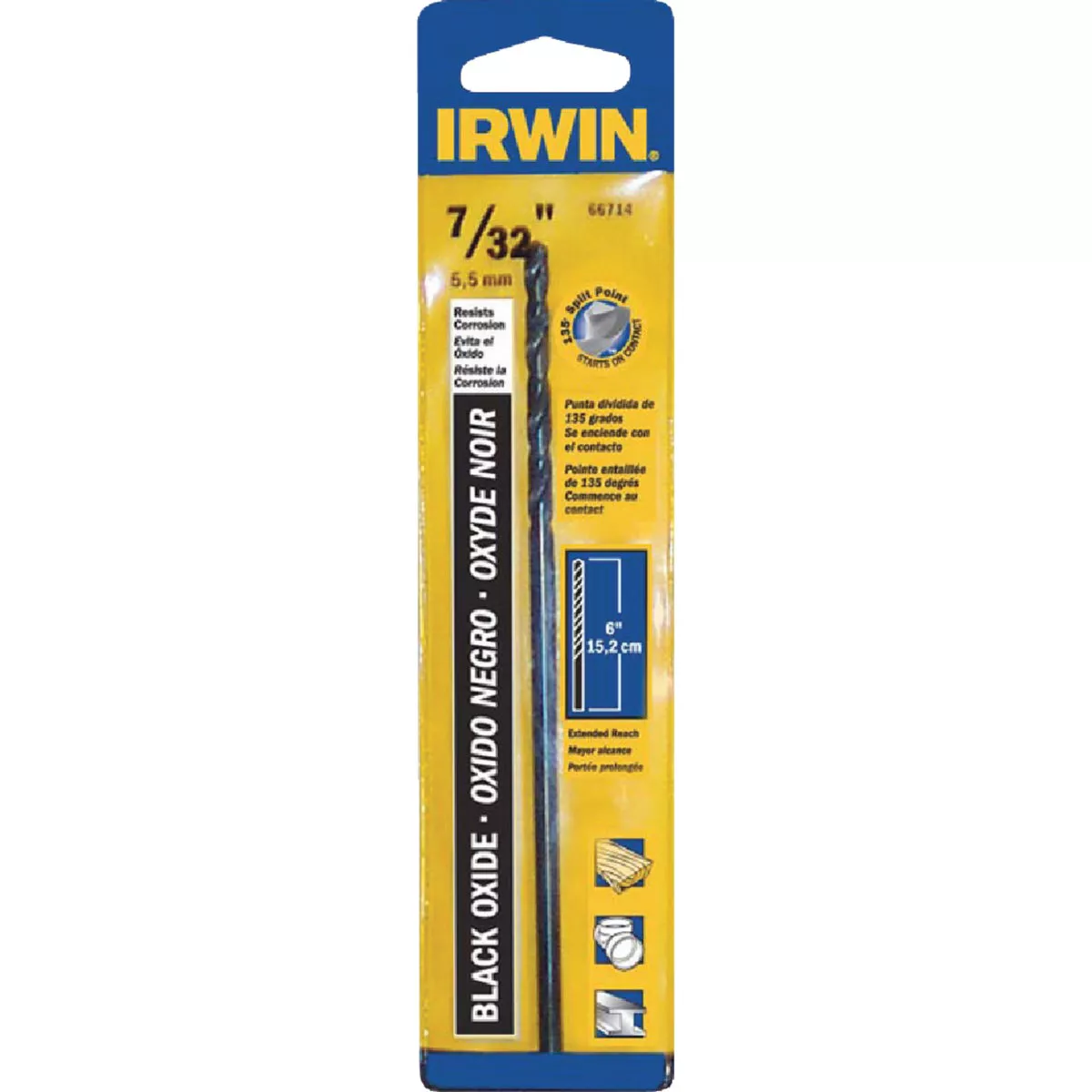 Irwin 7/32 In. x 6 In. M-2 Black Oxide Extended Length Drill Bit