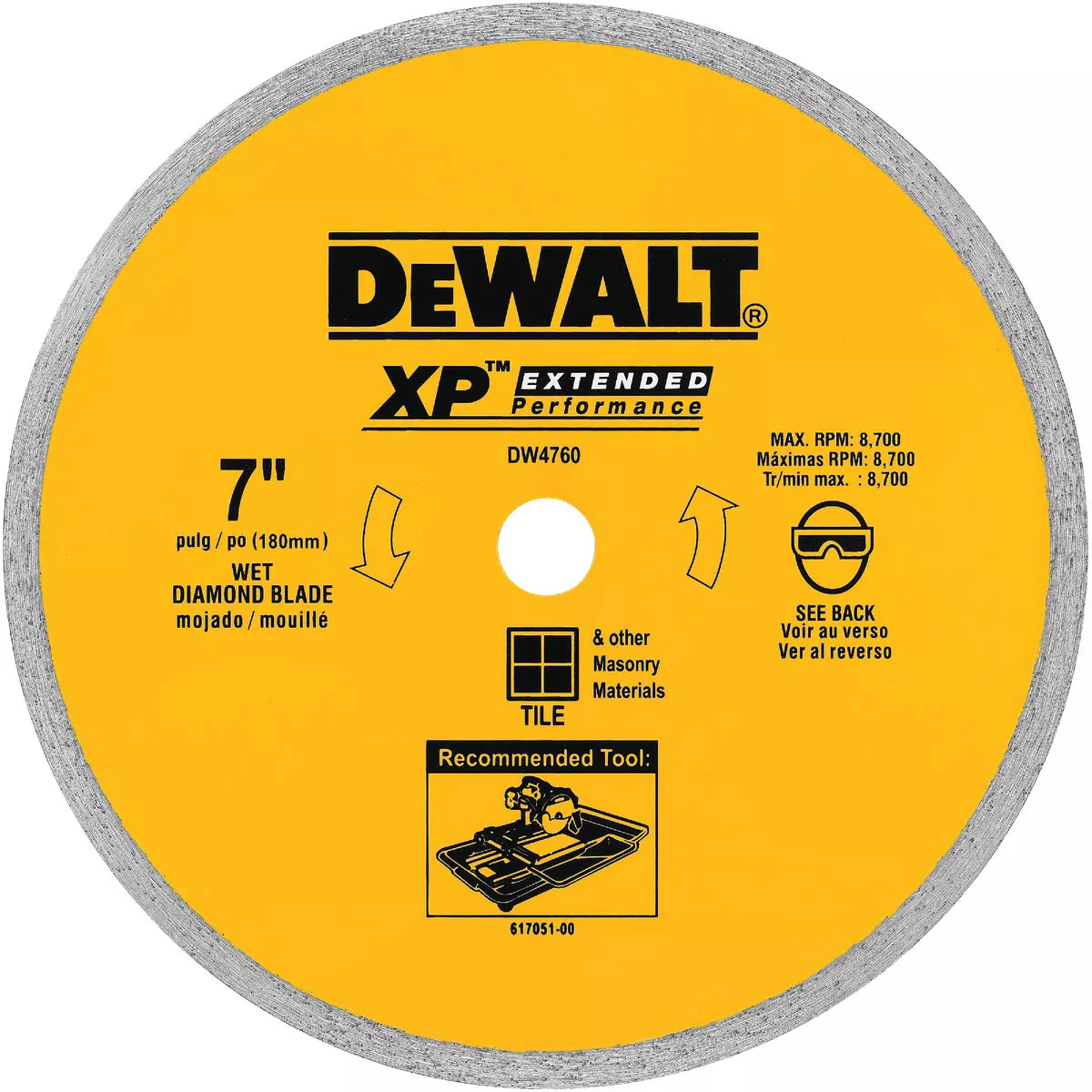 DEWALT Extended Performance 7 In. Continuous Rim Dry/Wet Cut Tile Diamond Blade