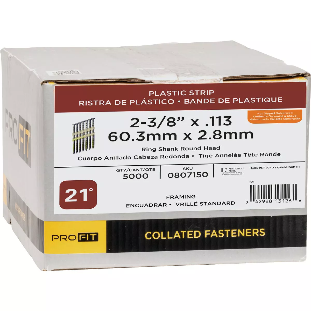 Pro-Fit 2-3/8 In. x 0.113 In. 21 Degree Plastic Strip Ring Shank Round Head Hot Dipped Galvanized Framing Stick Nails (5000 Ct.) - photo 2