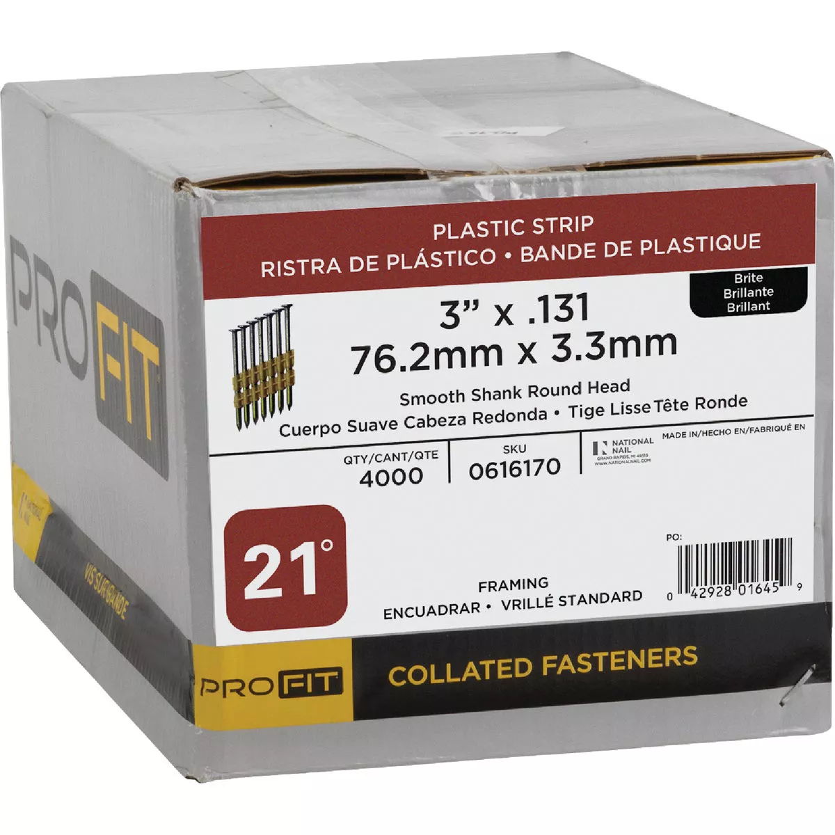 Pro-Fit 3 In. x 0.131 In. 21 Degree Plastic Strip Round Head Brite Framing Stick Nails (4000 Ct.) - photo 2