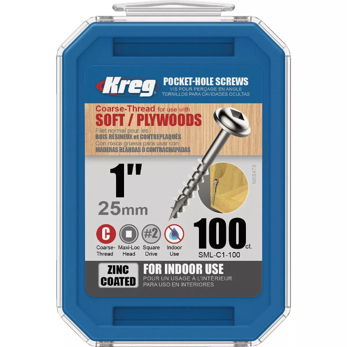 Kreg #8 x 1 In. Square Coarse Thread Maxi-Loc Head Zinc Pocket-Hole Screw (100 Ct.) - photo 2