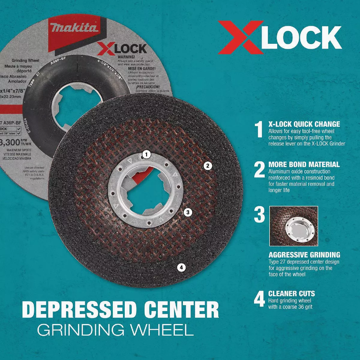 Makita X-LOCK Type 27 4-1/2 In. x 1/4 In. x 7/8 In. Metal Grinding Cut-Off Wheel - photo 5