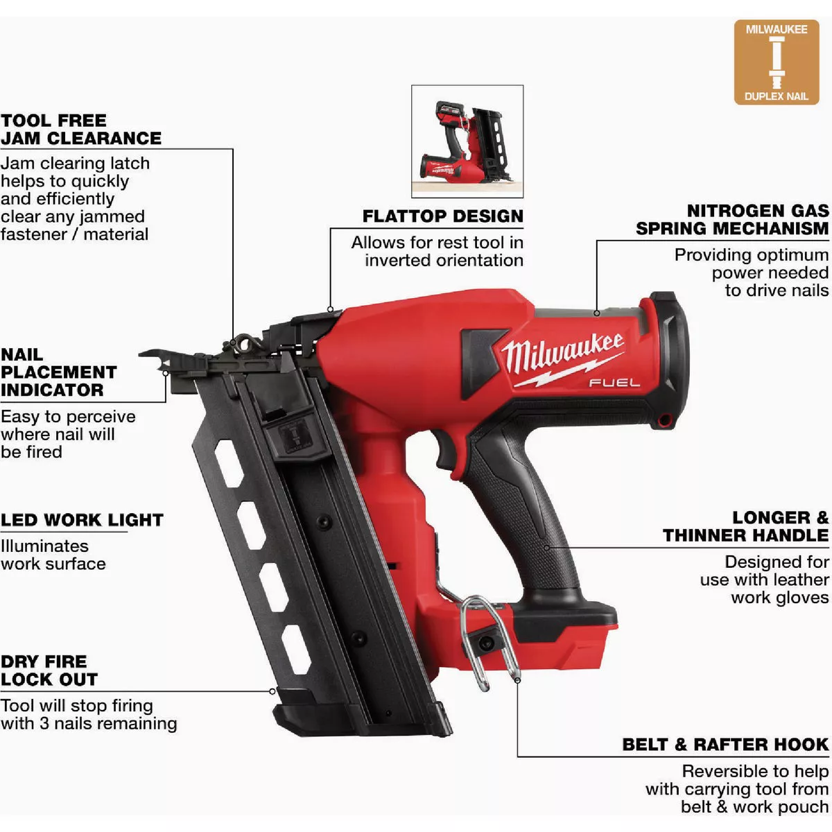 Milwaukee M18 FUEL Brushless 21 Degree Cordless Duplex Framing Nailer (Tool Only) - photo 3