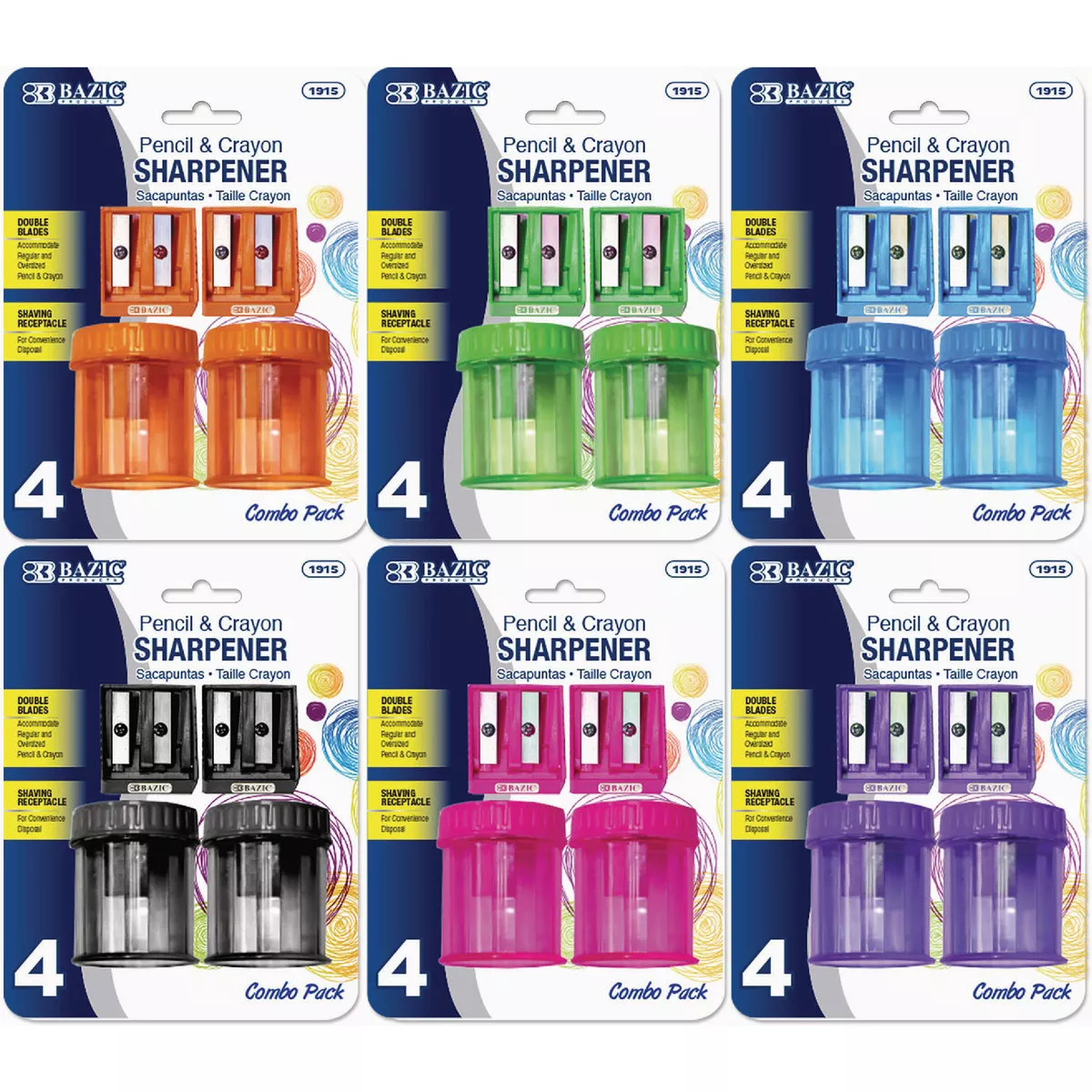 Bazic Products 2 Dual Blades Sharpener + 2 Round Receptacle Sharpener Combo Set-