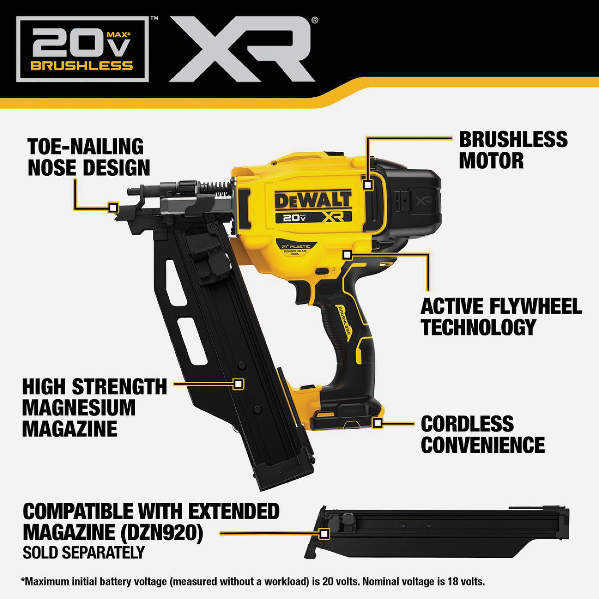 DEWALT 20V MAX XR Brushless 21 Degree Cordless Framing Nailer