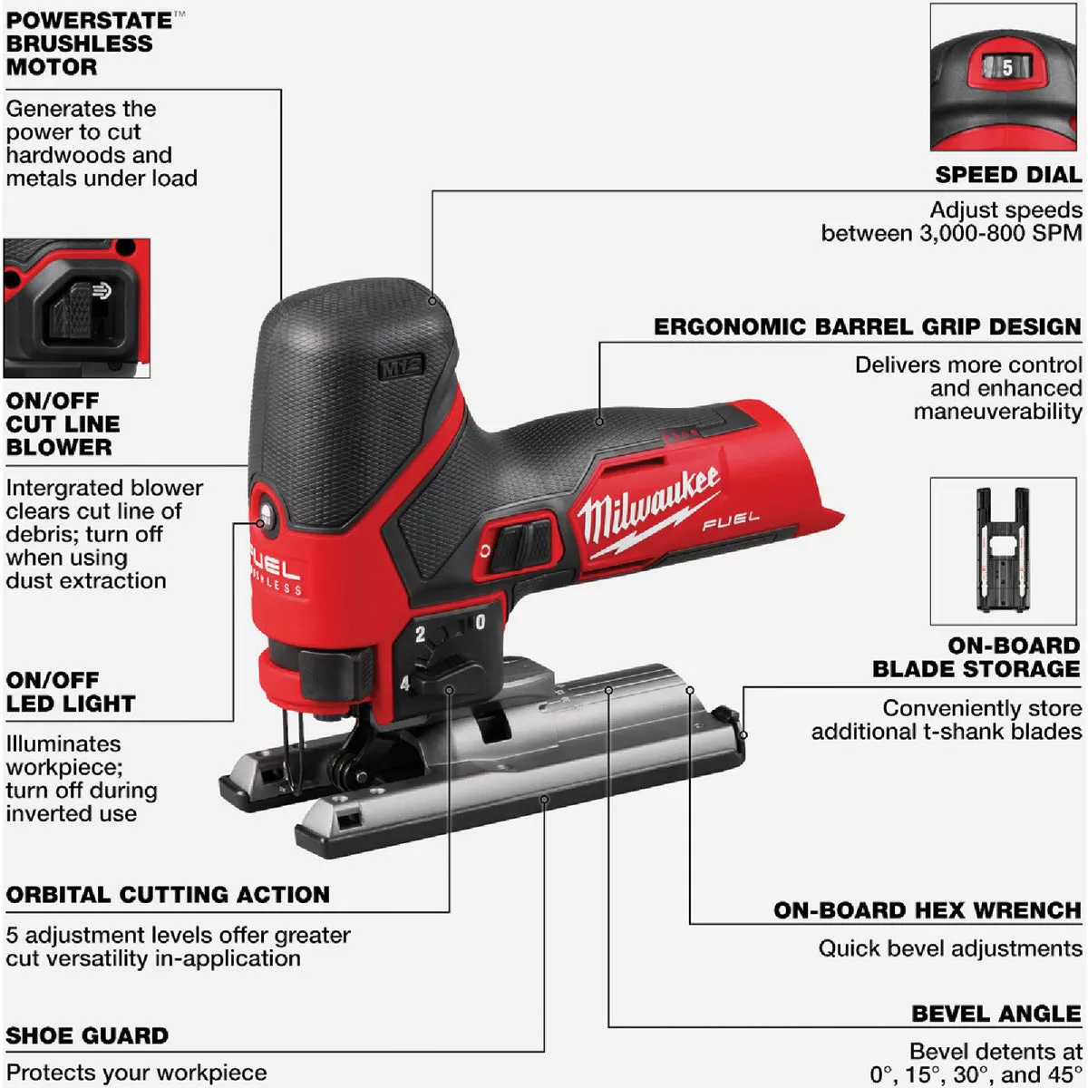 Milwaukee M12 FUEL Brushless Barrel Grip Cordless Jig Saw (Tool Only) - photo 3