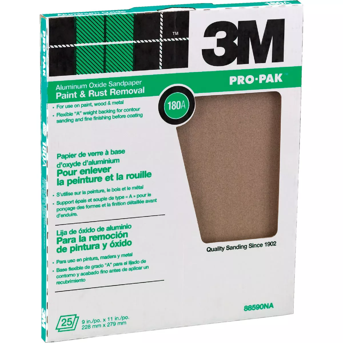 3M Pro-Pak 9 In. x 11 In. All Purpose Very Fine Sandpaper, 180 Grit (25-Pack)