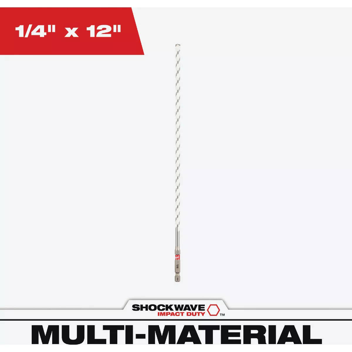 Milwaukee SHOCKWAVE 1/4 In. x 12 In. Impact Duty Carbide Multi-Material Hex Shank Drill Bit