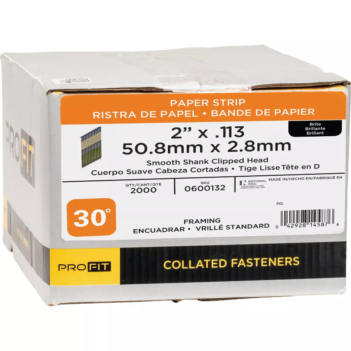 Pro-Fit 2 In. x 0.133 In. 30 Degree Paper Tape Smooth Shank Clipped Head Brite Framing Stick Nails (2000 Ct.) - photo 2
