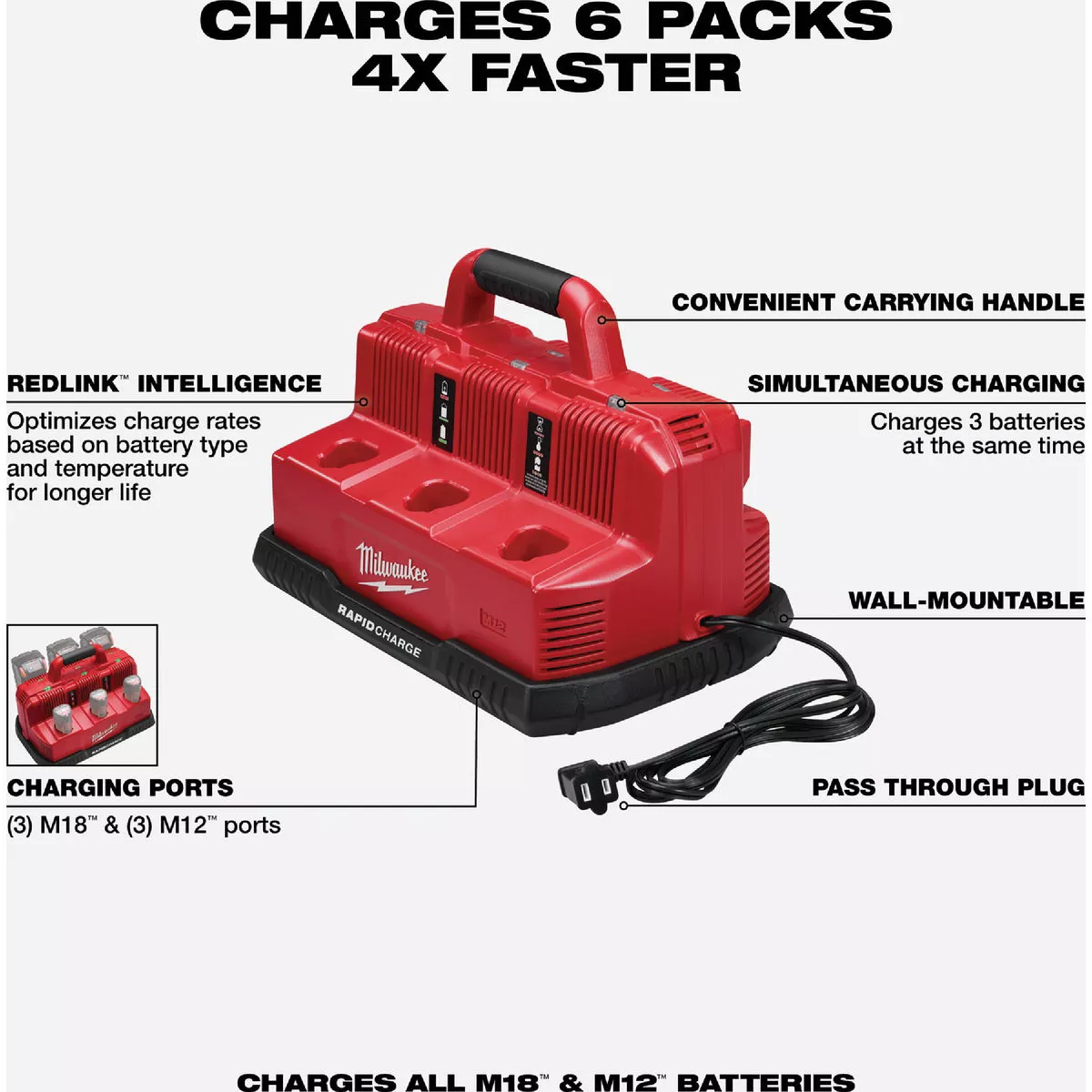 Milwaukee M12/M18 Lithium-Ion Multi-Voltage 6-Port Sequential Rapid Battery Charge Station - photo 4