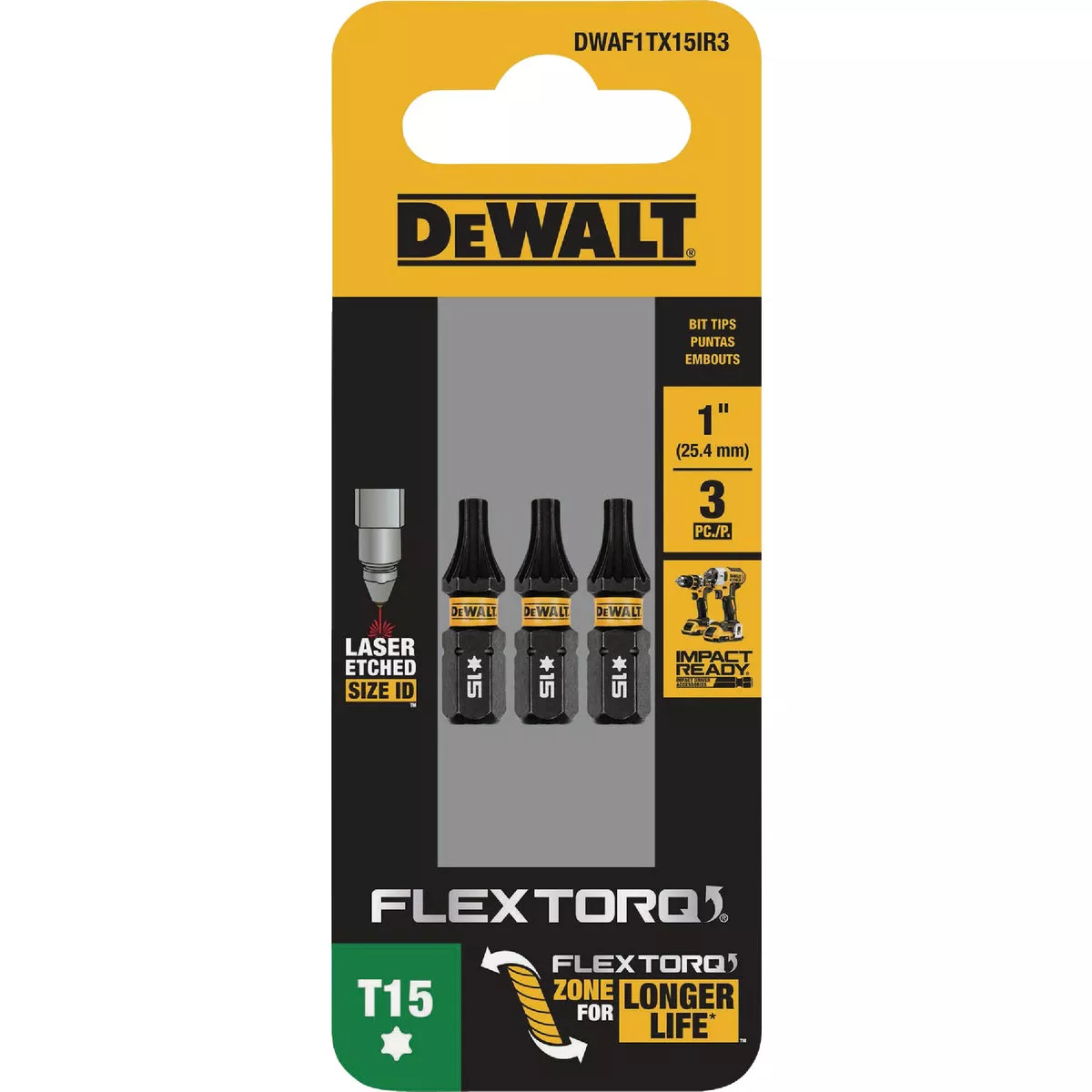 DEWALT FlexTorq 1 In. T15 TORX Impact Screwdriver Bit (3-Pack) - photo 2