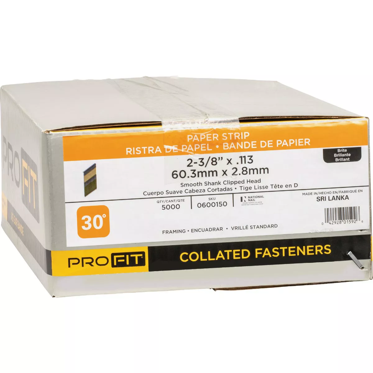 Pro-Fit 2-3/8 In. x 0.113 In. 30 Degree Paper Tape Smooth Shank Clipped Head Brite Framing Stick Nails (5000 Ct.) - photo 2