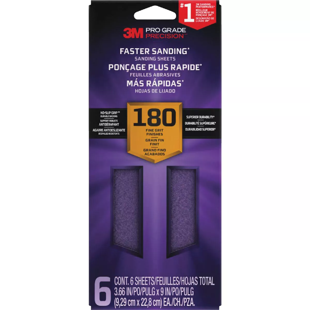 3M Pro Grade Precision 3-2/3 In. x 9 In. 220 Grit 1/3 Sheet Sandpaper with No-Slip Grip Backing (6-Pack)