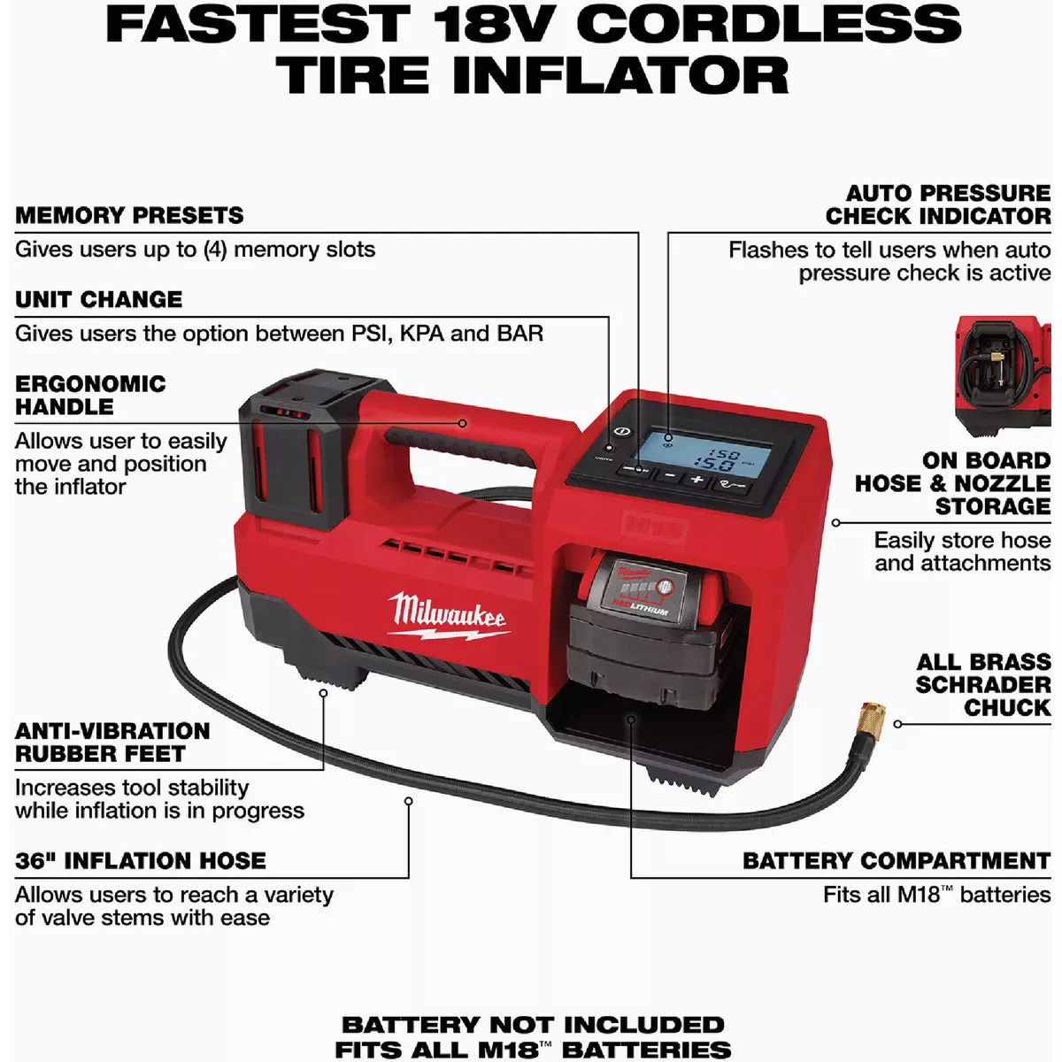Milwaukee M18 18V Lithium-Ion 150 psi Cordless Inflator (Tool Only) - photo 3