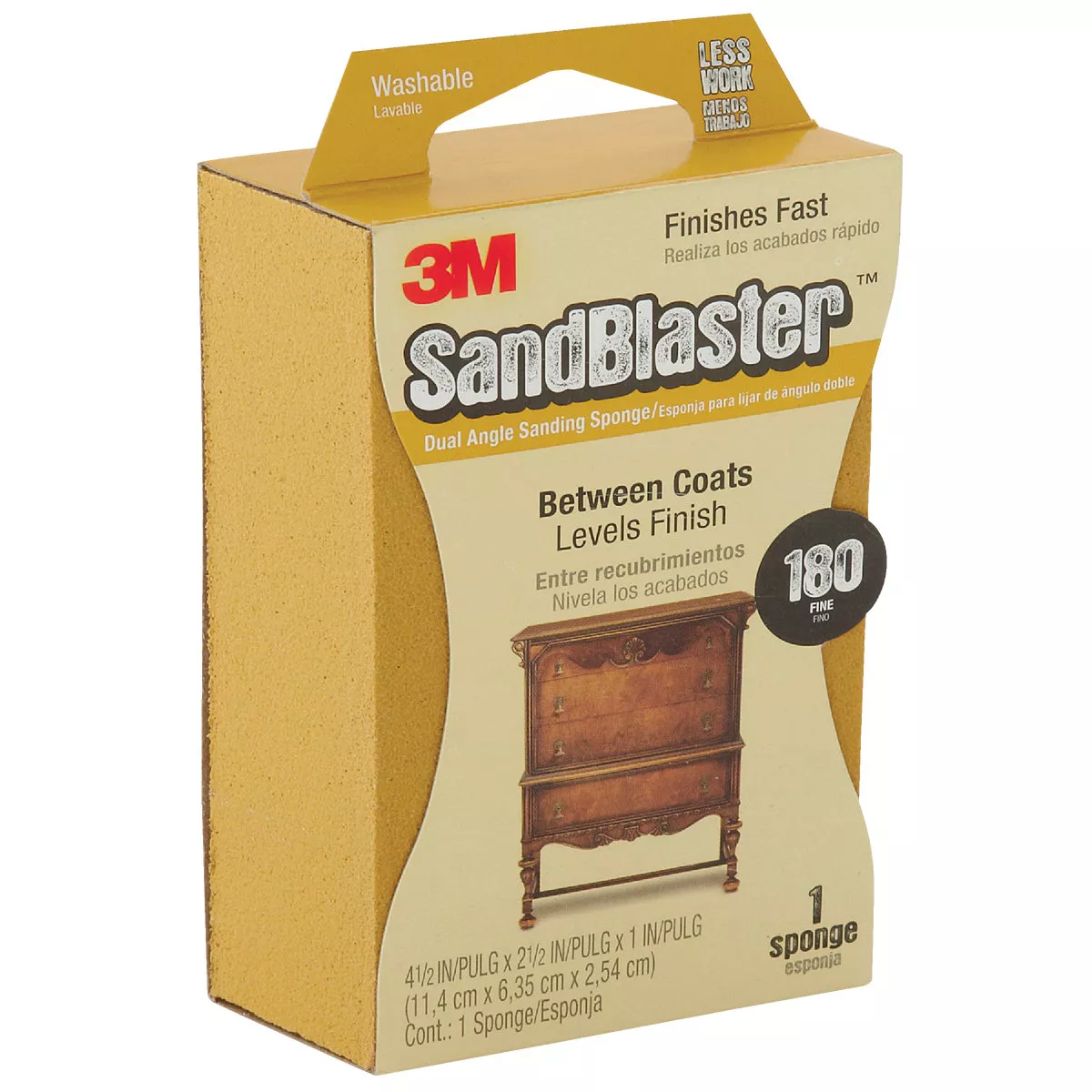 3M SandBlaster 2-1/2 In. x 4-1/2 In. x 1 In. Between Coats Dual Angle Sanding Sponge, 180 Grit - photo 2