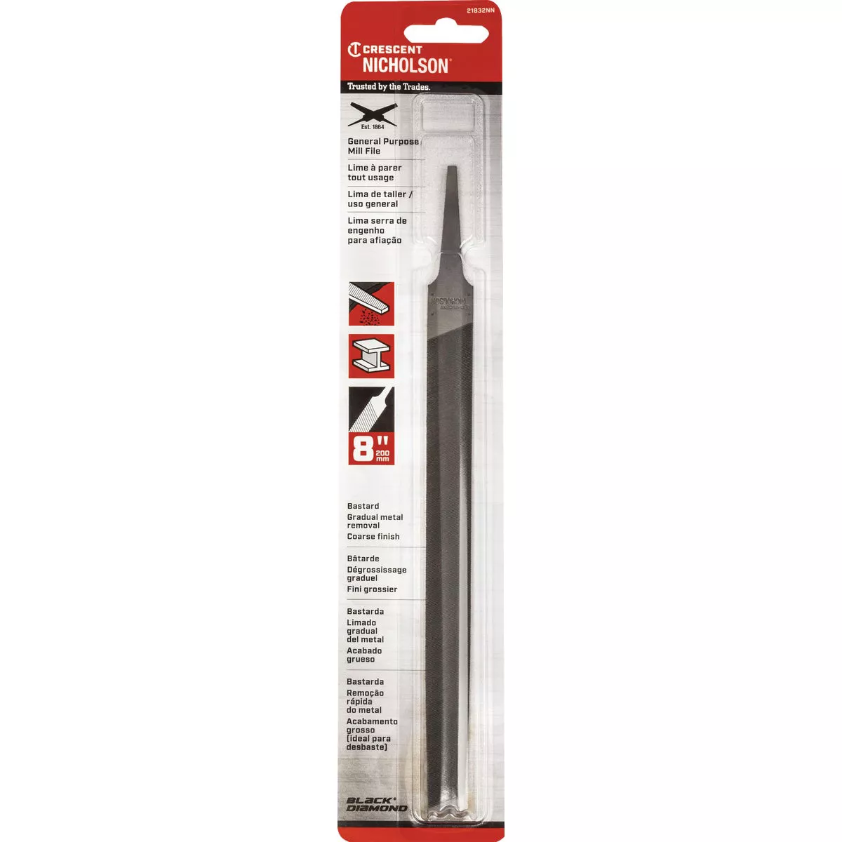 Nicholson 8 In. Mill Bastard File without Handle - photo 2