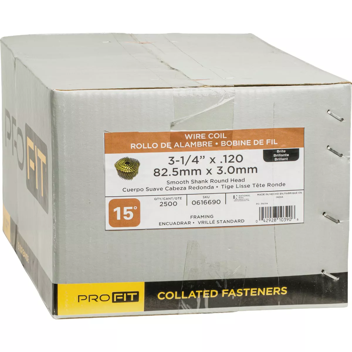 Pro-Fit 3-1/4 In. x 0.120 In. 15 Degree Wire Weld Brite Smooth Shank Coil Framing Nail (2500 Ct.) - photo 2