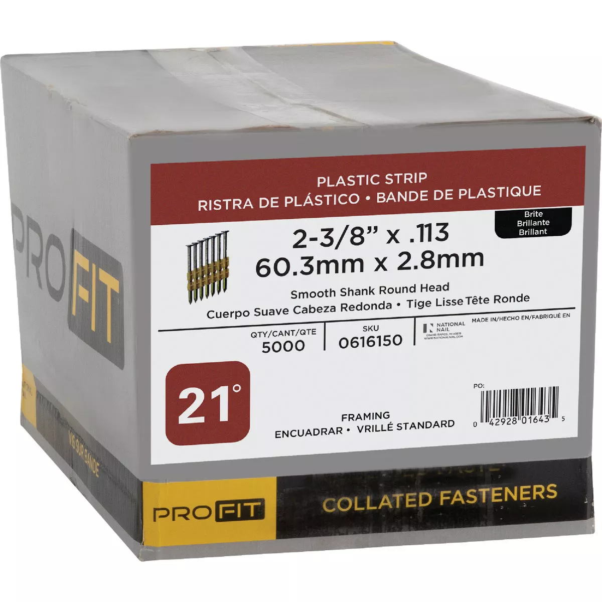 Pro-Fit 2-3/8 In. x 0.133 In. 21 Degree Plastic Strip Smooth Shank Round Head Brite Framing Stick Nails (5000 Ct.) - photo 2
