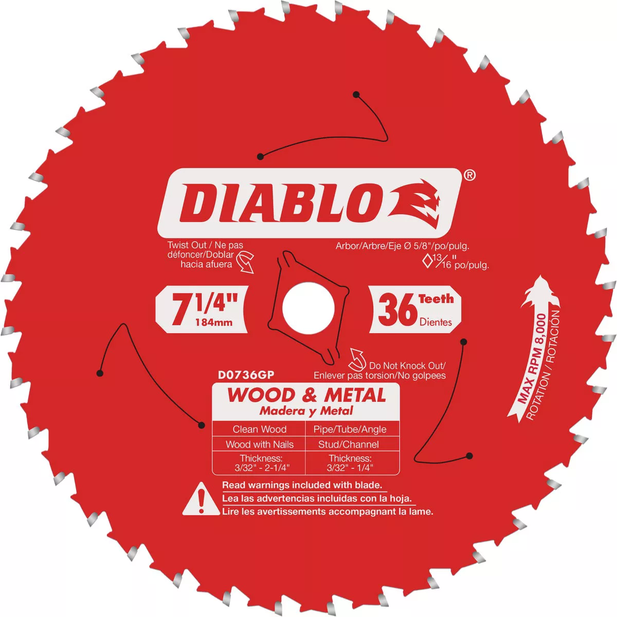 Diablo 7-1/4 In. 36-Tooth Circular Saw Blade, Bulk