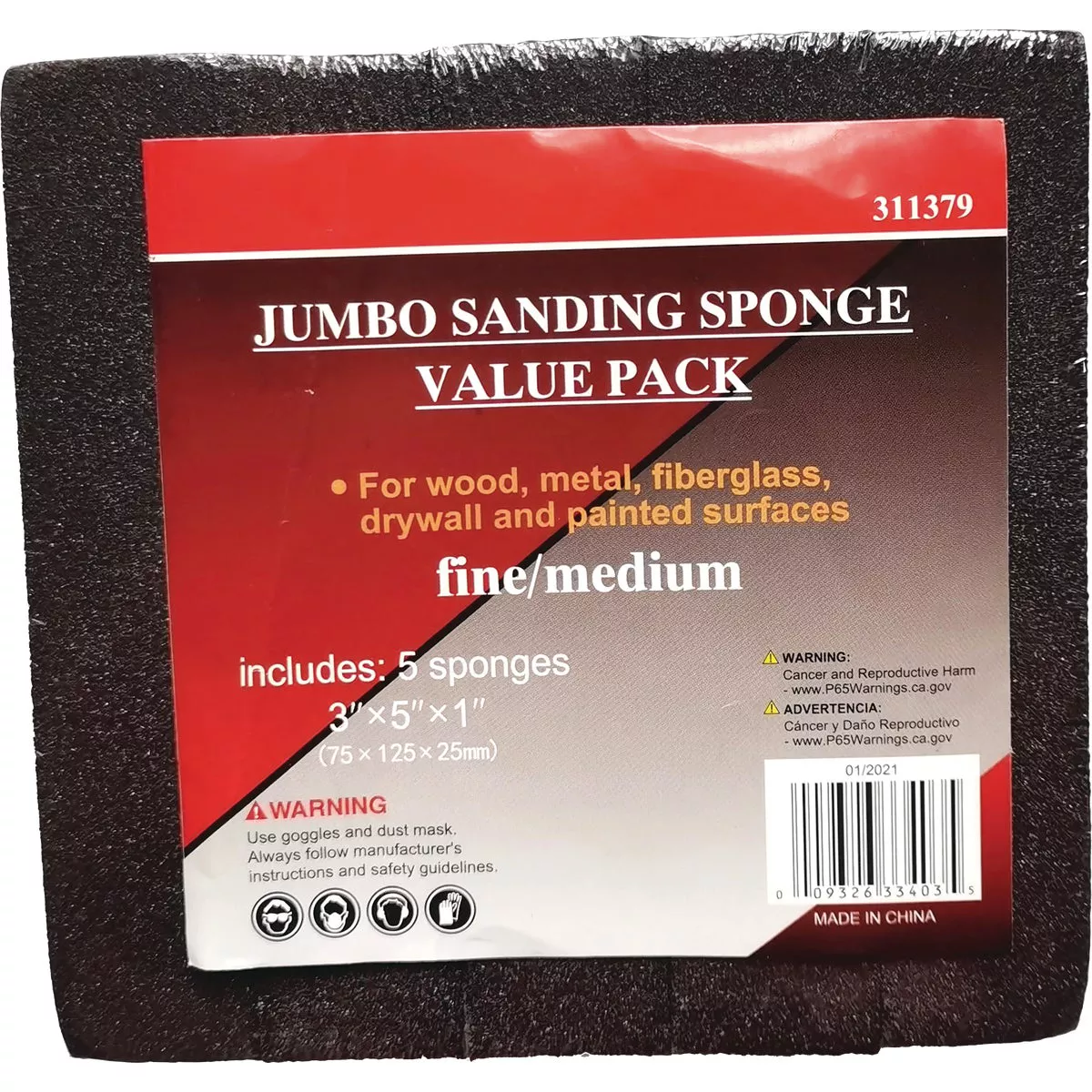 Jumbo All-Purpose 3 In. x 5 In. x 1 In. 80/120 Grit Fine/Medium Sanding ...