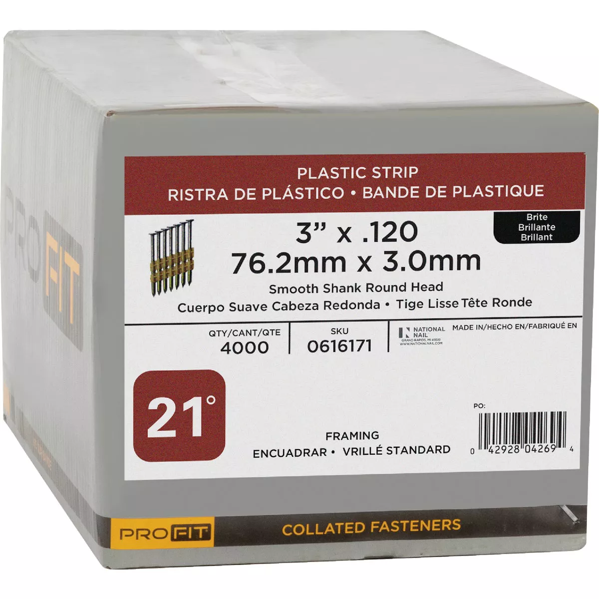 Pro-Fit 3 In. x 0.120 In. 21 Degree Plastic Strip Smooth Shank Round Head Brite Framing Stick Nails (4000 Ct.) - photo 2
