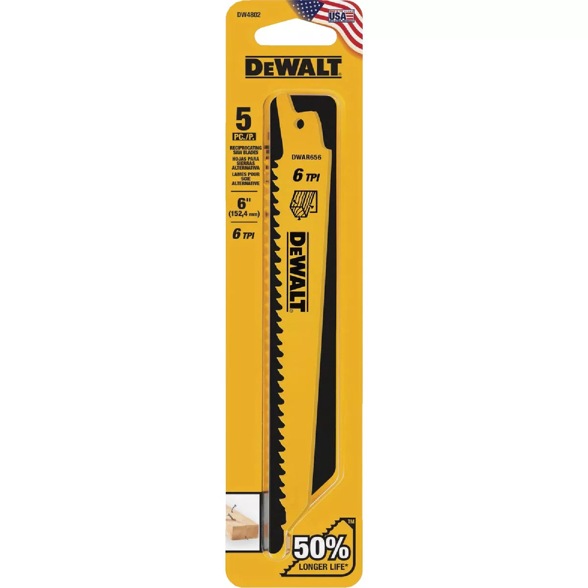 DEWALT 6 In. 6 TPI Taper Back Bi-Metal Reciprocating Saw Blade (2-Pack)