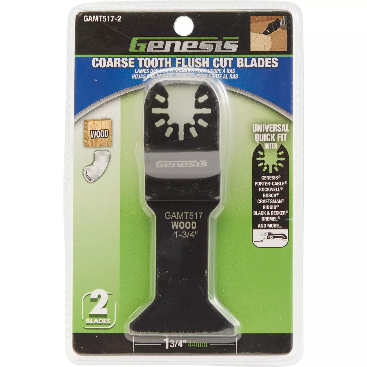 Genesis 1-3/4 In. HCS Coarse Tooth Flush Cut Oscillating Blade (2-Pack) - photo 2
