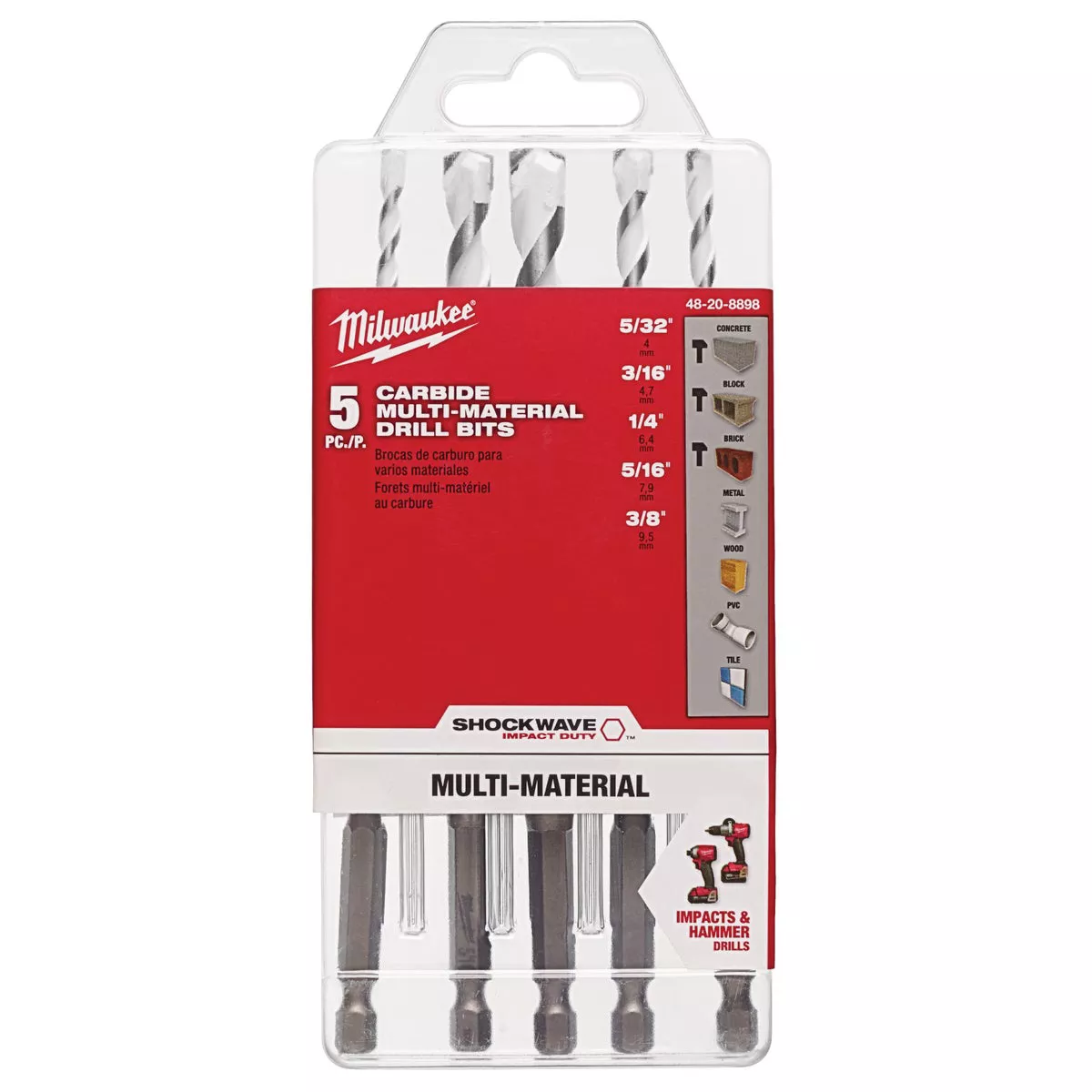 Milwaukee SHOCKWAVE 5-Piece Carbide Multi-Material Hex Shank Drill Bit Set - photo 2