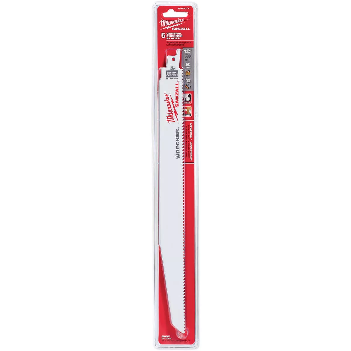Milwaukee SAWZALL The WRECKER 12 In. 7/11 TPI Multi-Material Demolition Reciprocating Saw Blade (5-Pack) - photo 2
