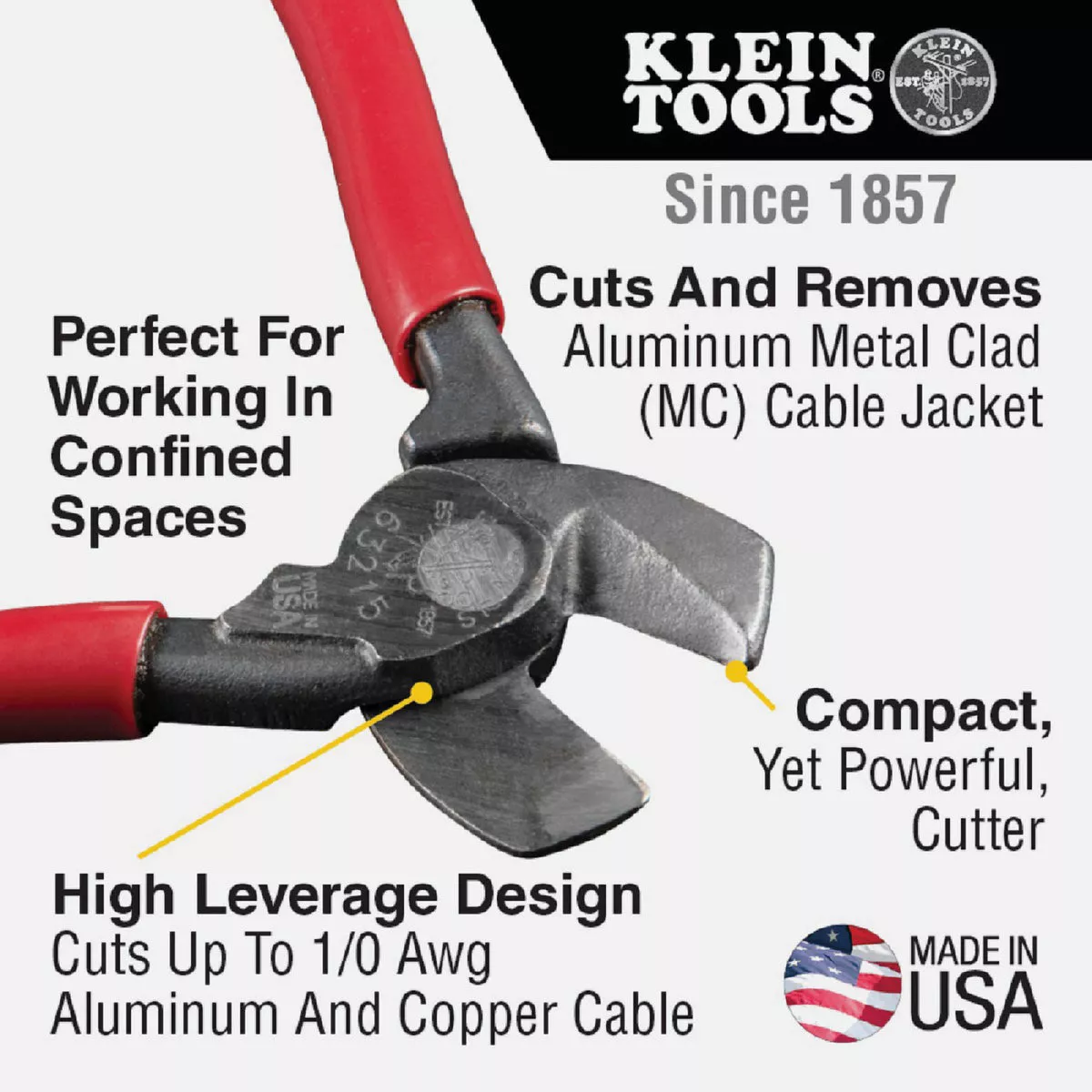 Klein 6.6 In. 1/0 AWG Aluminum & 1/0 AWG Copper Compact Cable Cutter - photo 6