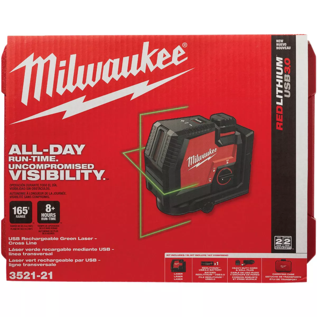 Milwaukee USB Rechargeable Green Cross Line Laser - photo 2