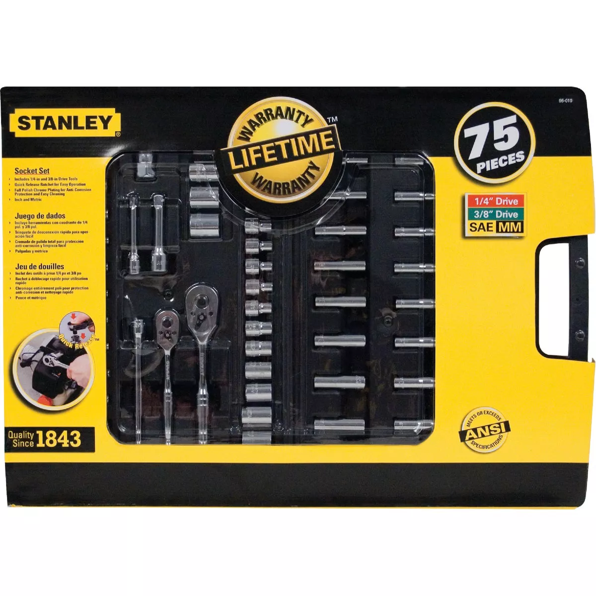 Stanley 1/4 In. and 3/8 In. Drive 6-Point Standard/Metric Mechanic & Automative Tool Set (75-Piece) - photo 2