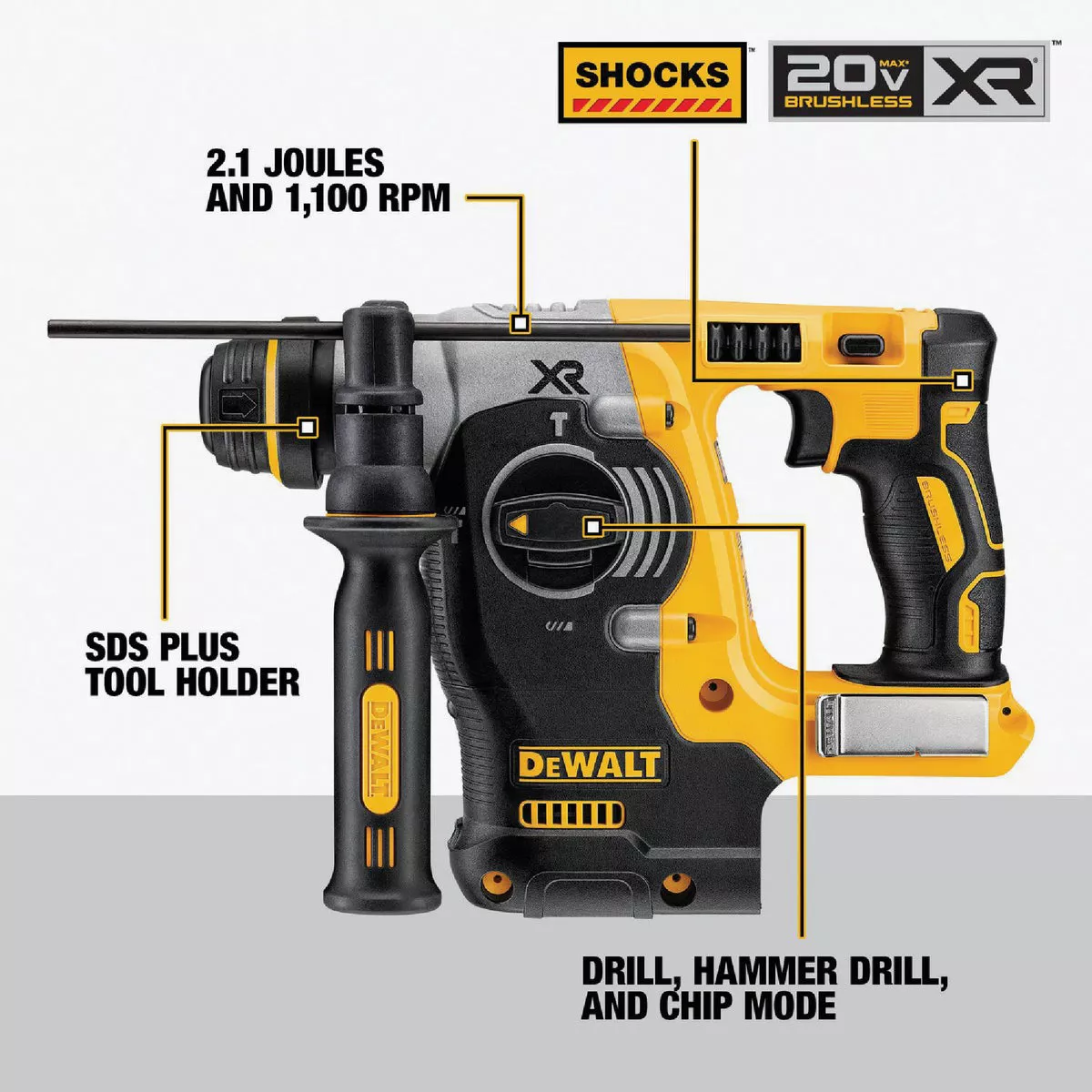 DEWALT 20V MAX XR Brushless 1 In. SDS-Plus L-Shape Cordless Rotary Hammer (Tool Only) - photo 2
