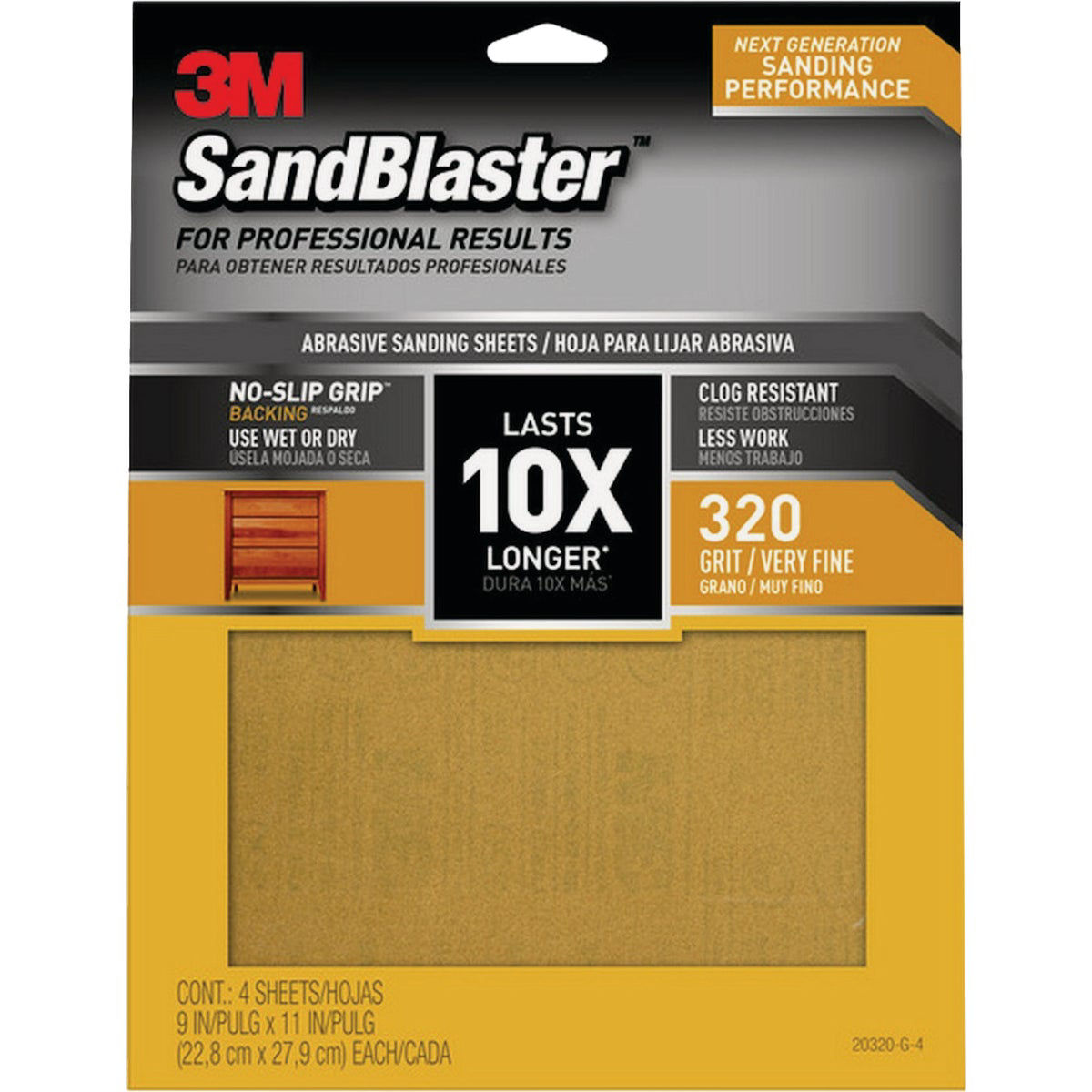 3M SandBlaster No Slip Grip Backing 9 In. x 11 In. 320 Grit Very Fine