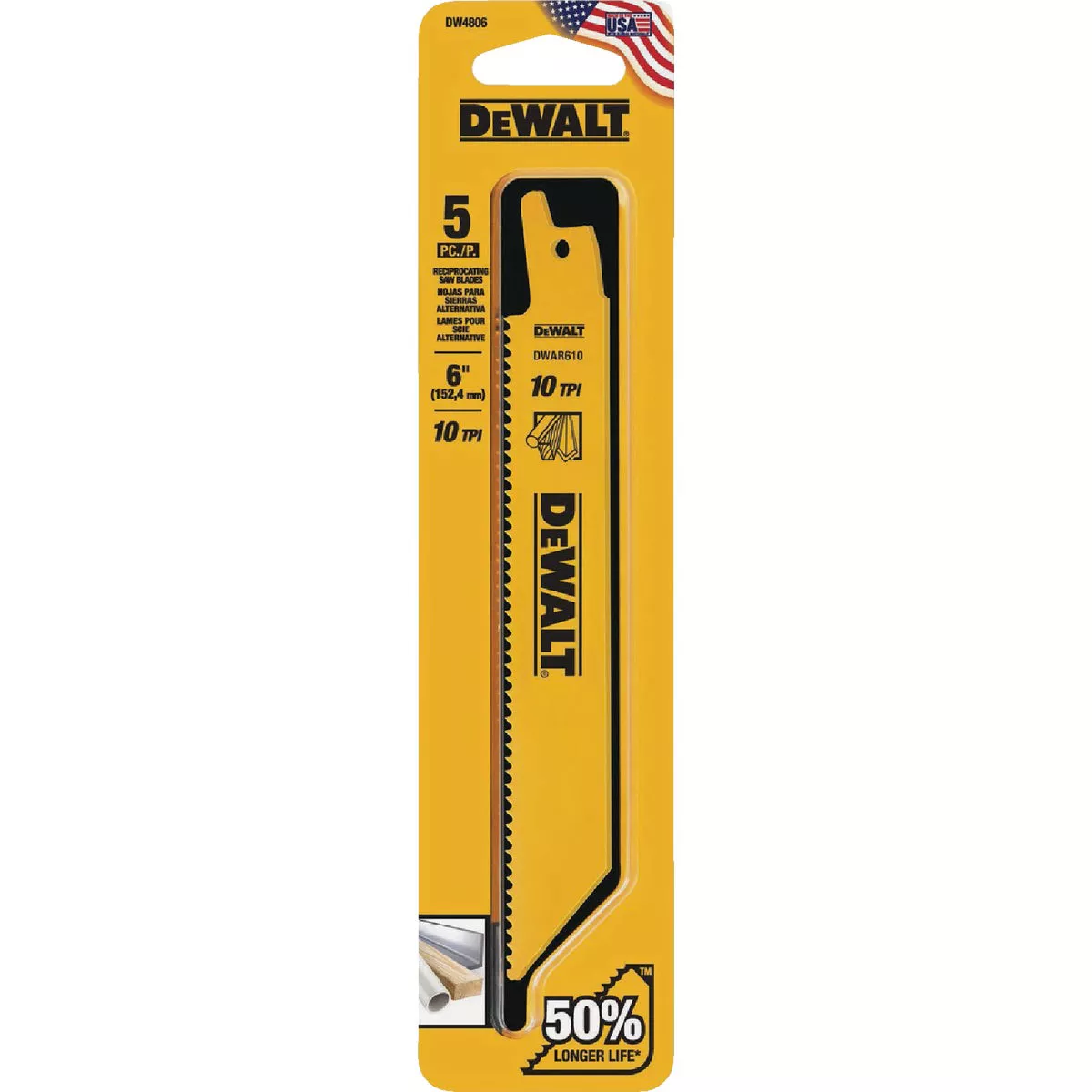 DEWALT 6 In. 10 TPI Bi-Metal Straight Reciprocating Saw Blade (2-Pack) - photo 2