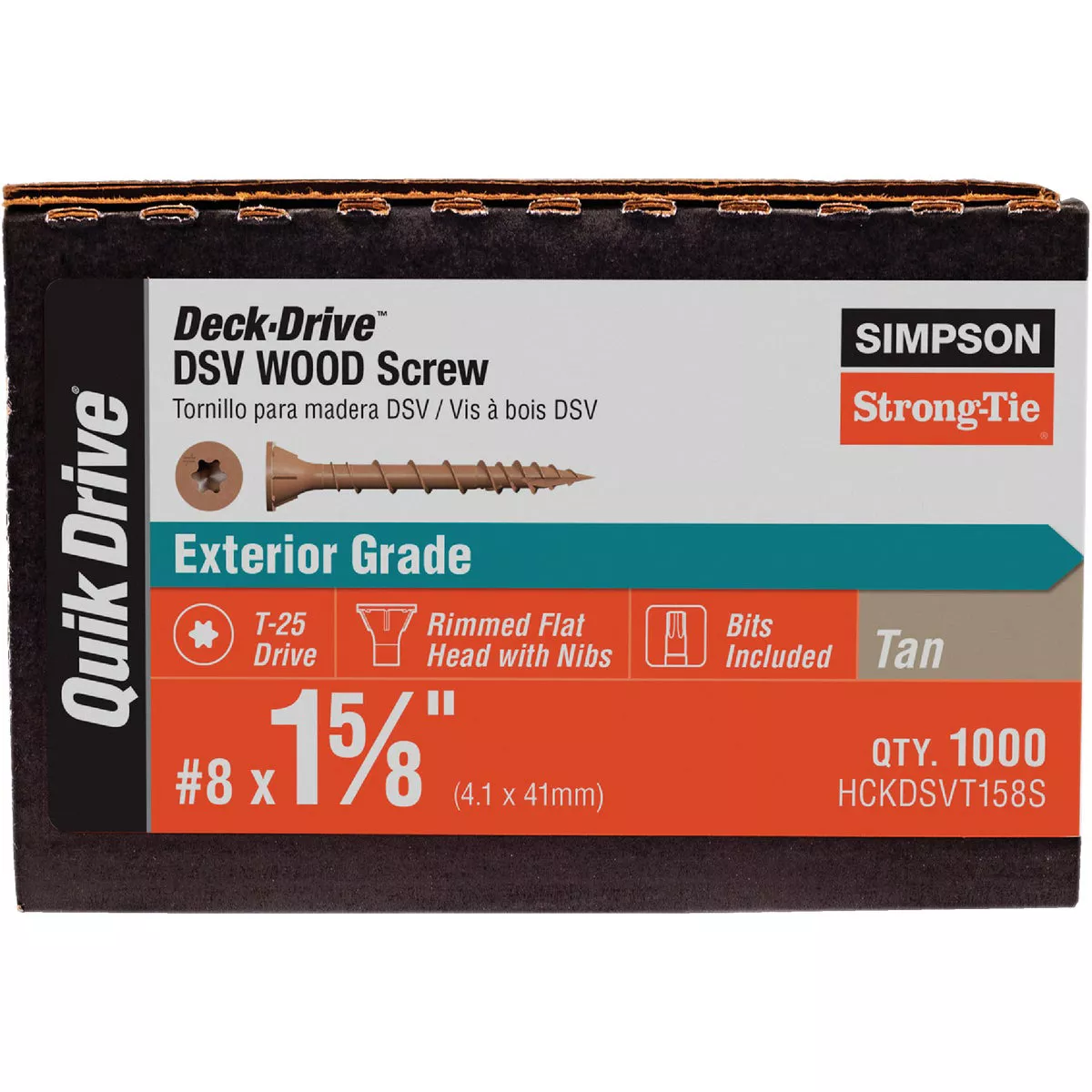 Deck-Drive DSV WOOD Screw (Collated) #8 x 1-5/8 in. T25 6-Lobe, Tan (1000-Qty) - photo 2