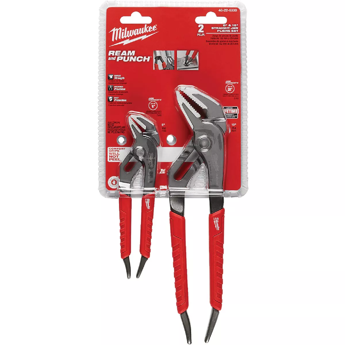 Milwaukee 6 In. and 10 In. Comfort Grip Ream & Punch Straight Jaw Plier Set (2-Piece) - photo 2