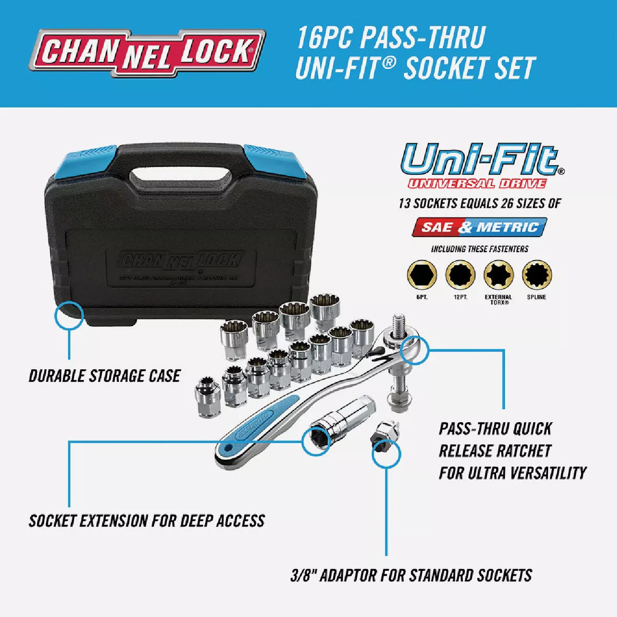 Channellock Standard/Metric 3/8 In. Ultra Access Socket & Ratchet Set (16-Piece) - photo 5