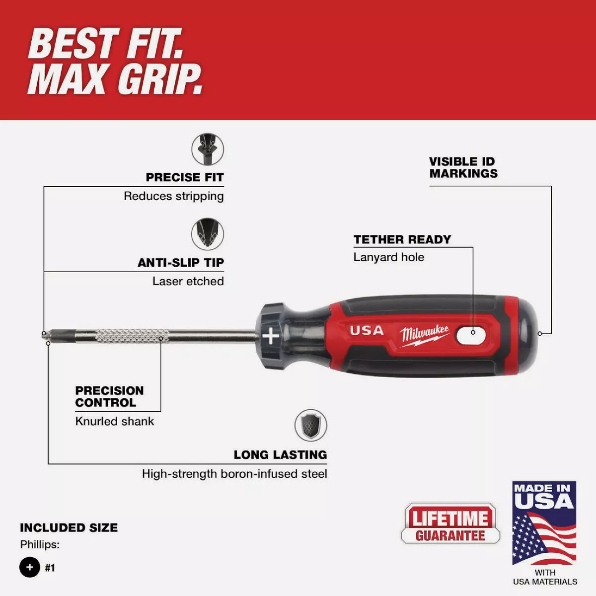 Milwaukee #1 x 3 In. Phillips Screwdriver with Cushion Grip - photo 3