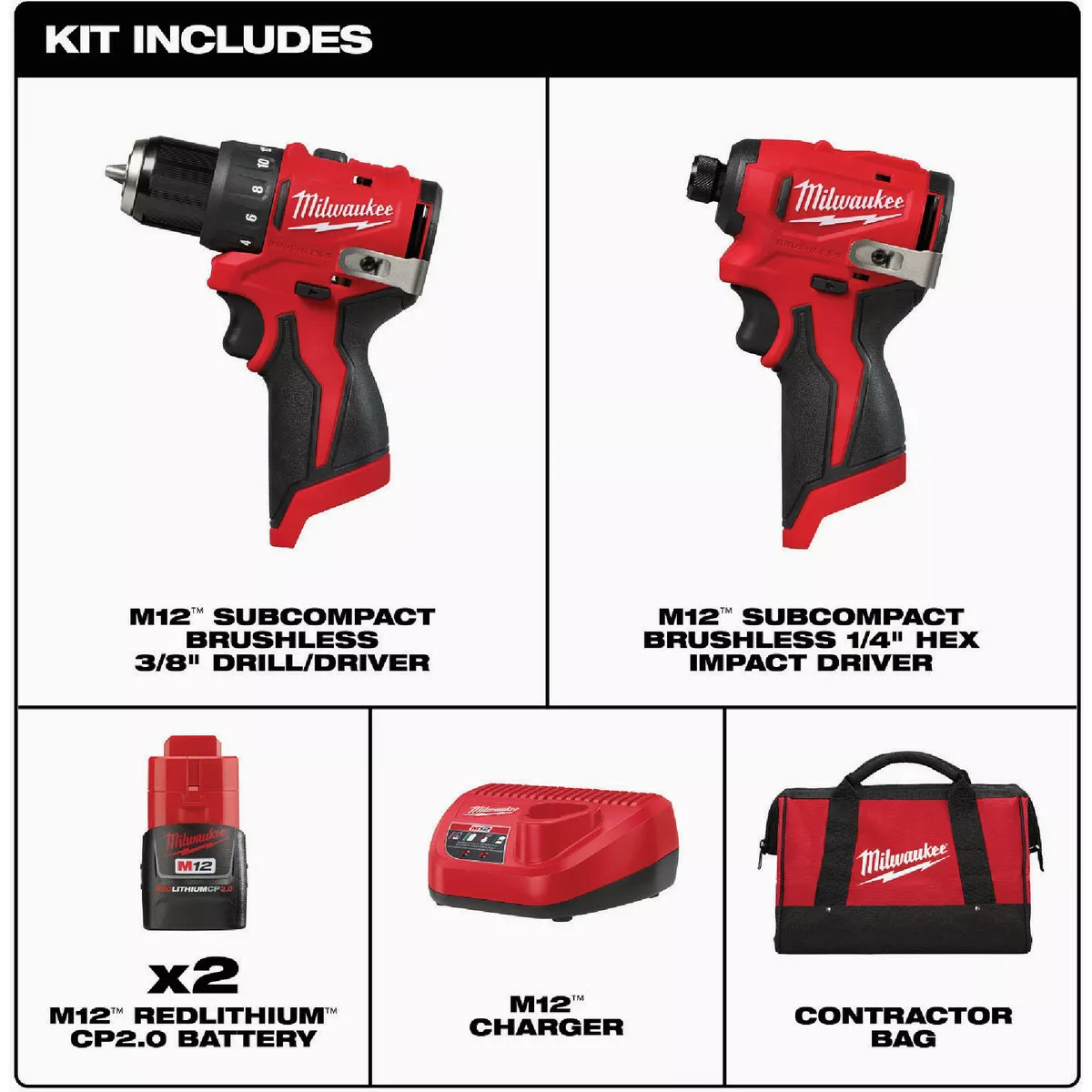 Milwaukee M12 2-Tool Brushless Subcompact Drill/Driver & Impact Driver Combo Kit - photo 3