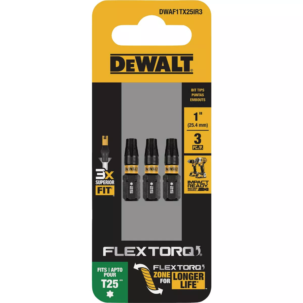 DEWALT FlexTorq 1 In. T25 TORX Impact Screwdriver Bit (3-Pack) - photo 2