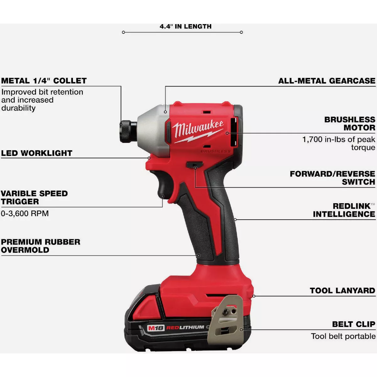 Milwaukee M18 Brushless 1/4 In. Hex Compact Cordless Impact Driver Kit with 2.0 Ah Battery & Charger - photo 4