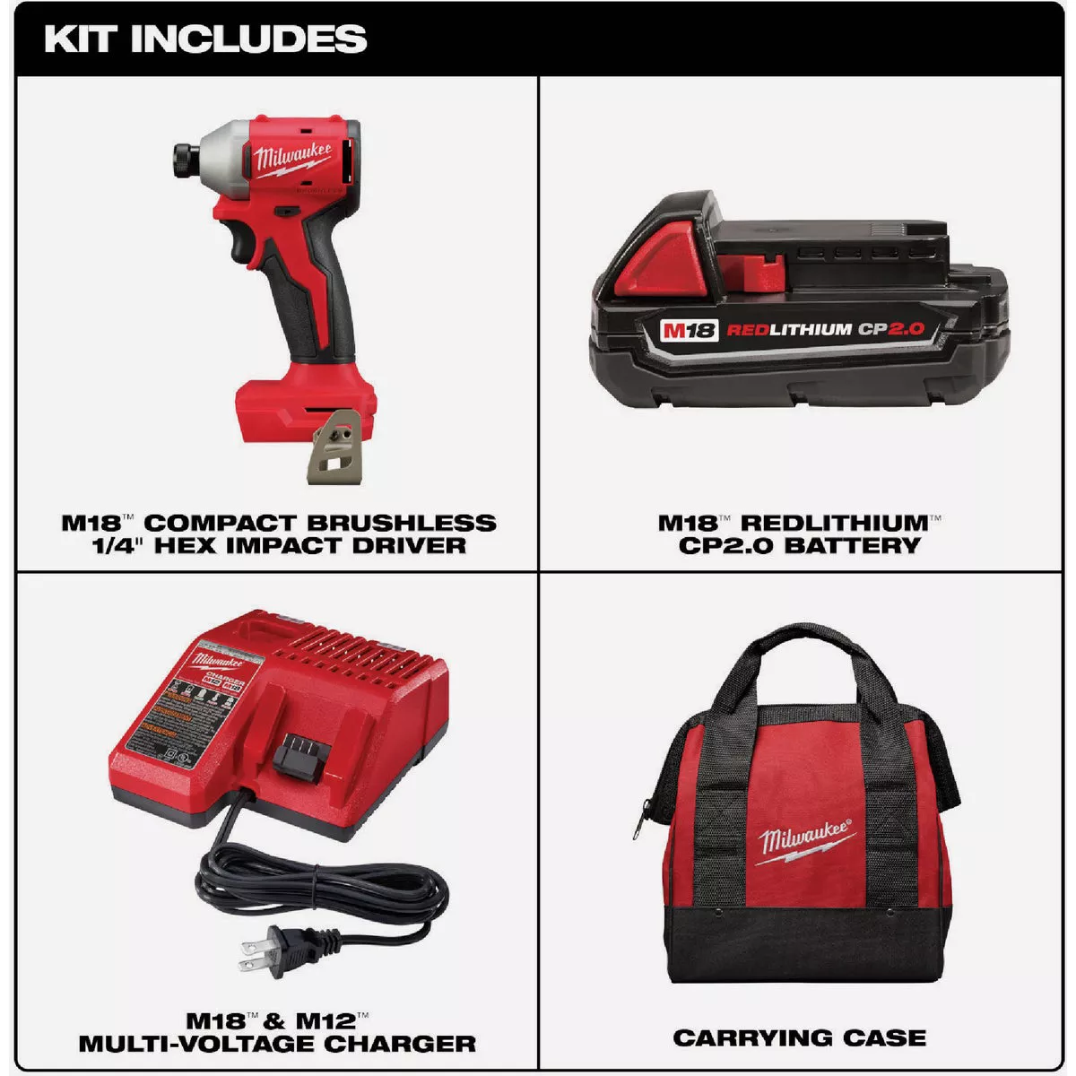 Milwaukee M18 Brushless 1/4 In. Hex Compact Cordless Impact Driver Kit with 2.0 Ah Battery & Charger - photo 3