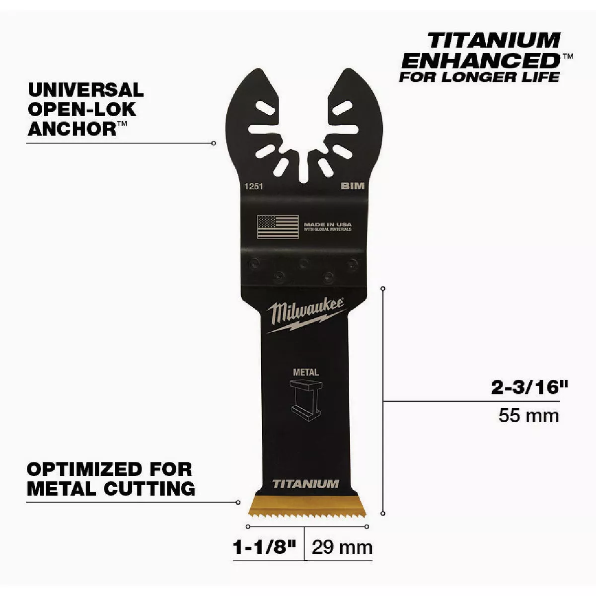 Milwaukee OPEN-LOK 1-1/8 In. Titanium Enhanced Bi-Metal Oscillating Blade - photo 2