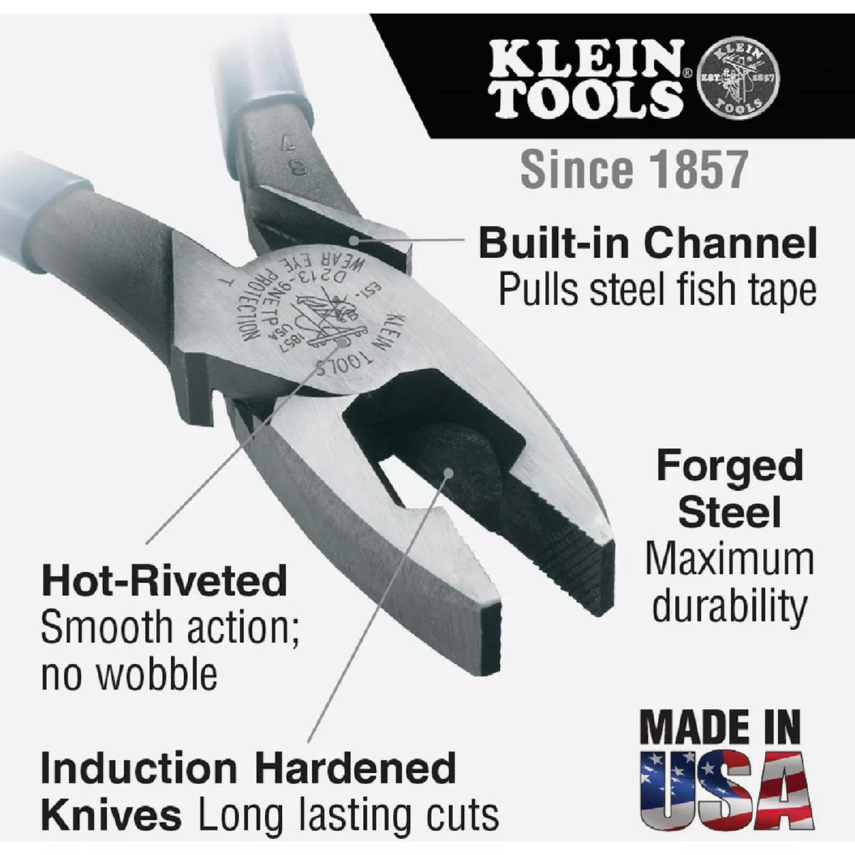 Klein 9-1/4 In. High-Leverage Fish Tape Pulling Linesman Pliers - photo 2