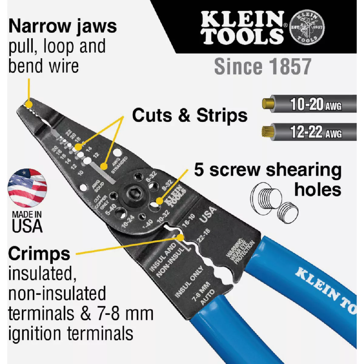 Klein 8-1/4 In. Long Nose All-Purpose Crimper & Stripper - photo 4