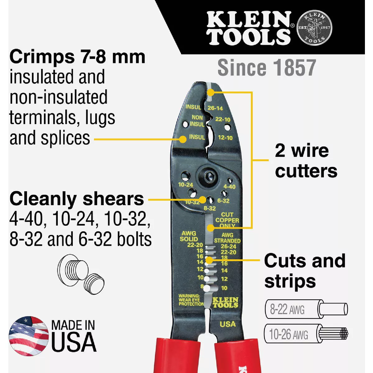 Klein 8-1/2 In. All-Purpose Electrician Crimper & Stripper - photo 6