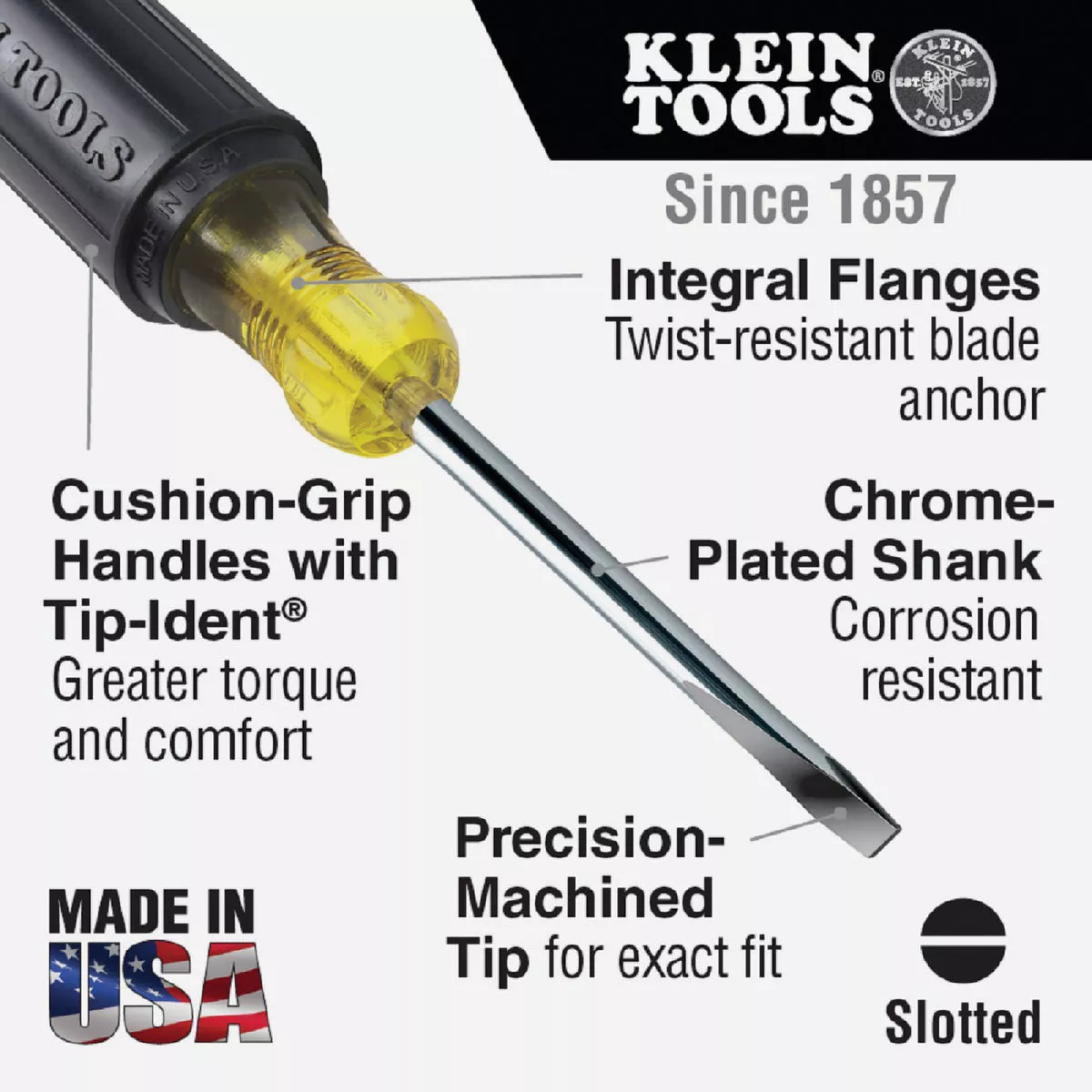 Klein 3/16 In. x 6 In. Cabinet-Tip Slotted Screwdriver - photo 3