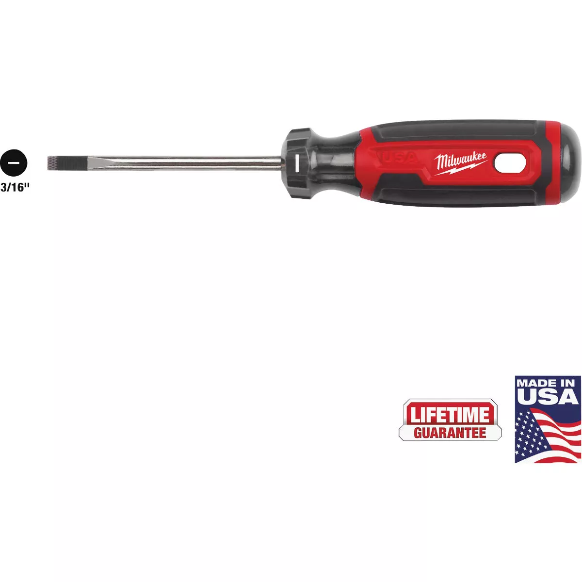 Milwaukee 3/16 In. x 3 In. Cushion Grip Cabinet Tip Slotted Screwdriver (USA)