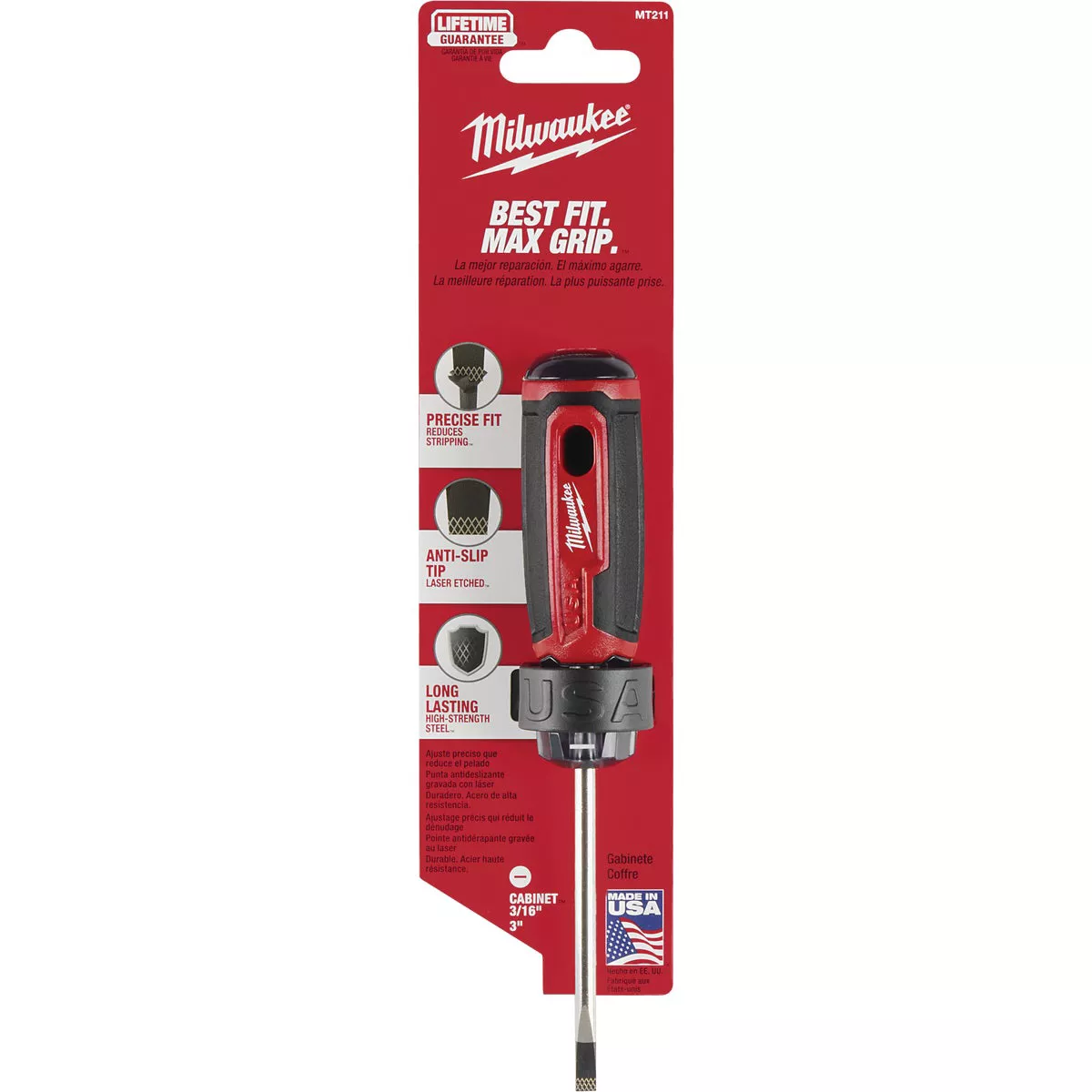 Milwaukee 3/16 In. x 3 In. Cushion Grip Cabinet Tip Slotted Screwdriver (USA) - photo 2